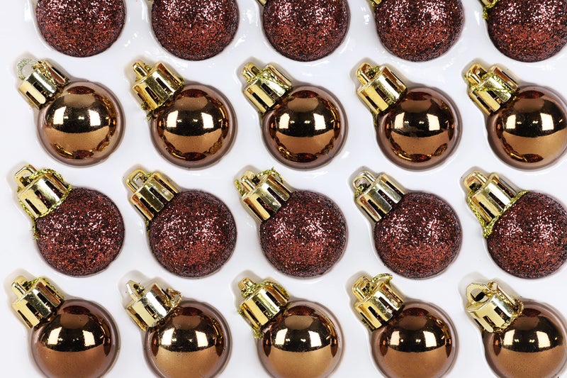 Christmas ConceptsÂ® Pack of 25-25mm Mini Christmas Tree Baubles - Shiny, Matte & Glitter Decorated Ornaments (Mocha) - Image 5